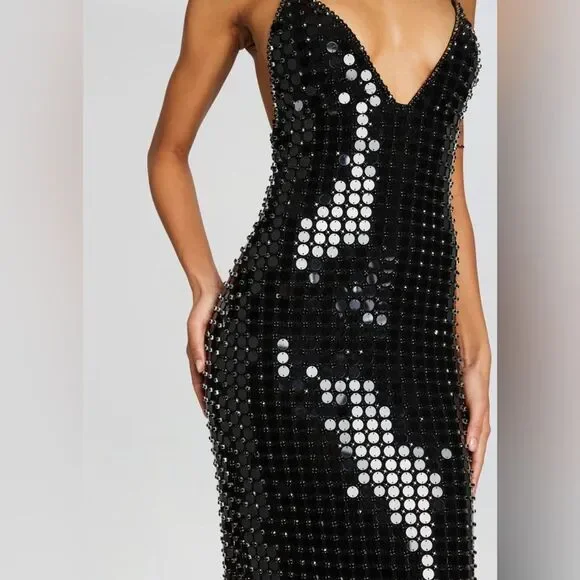 NWT $1,498 RETROFETE PERRI EMBELLISHED Crystal Sequin Sleeveless Maxi Gown M - Picture 8 of 11